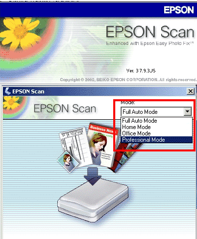 Pilih mode scan