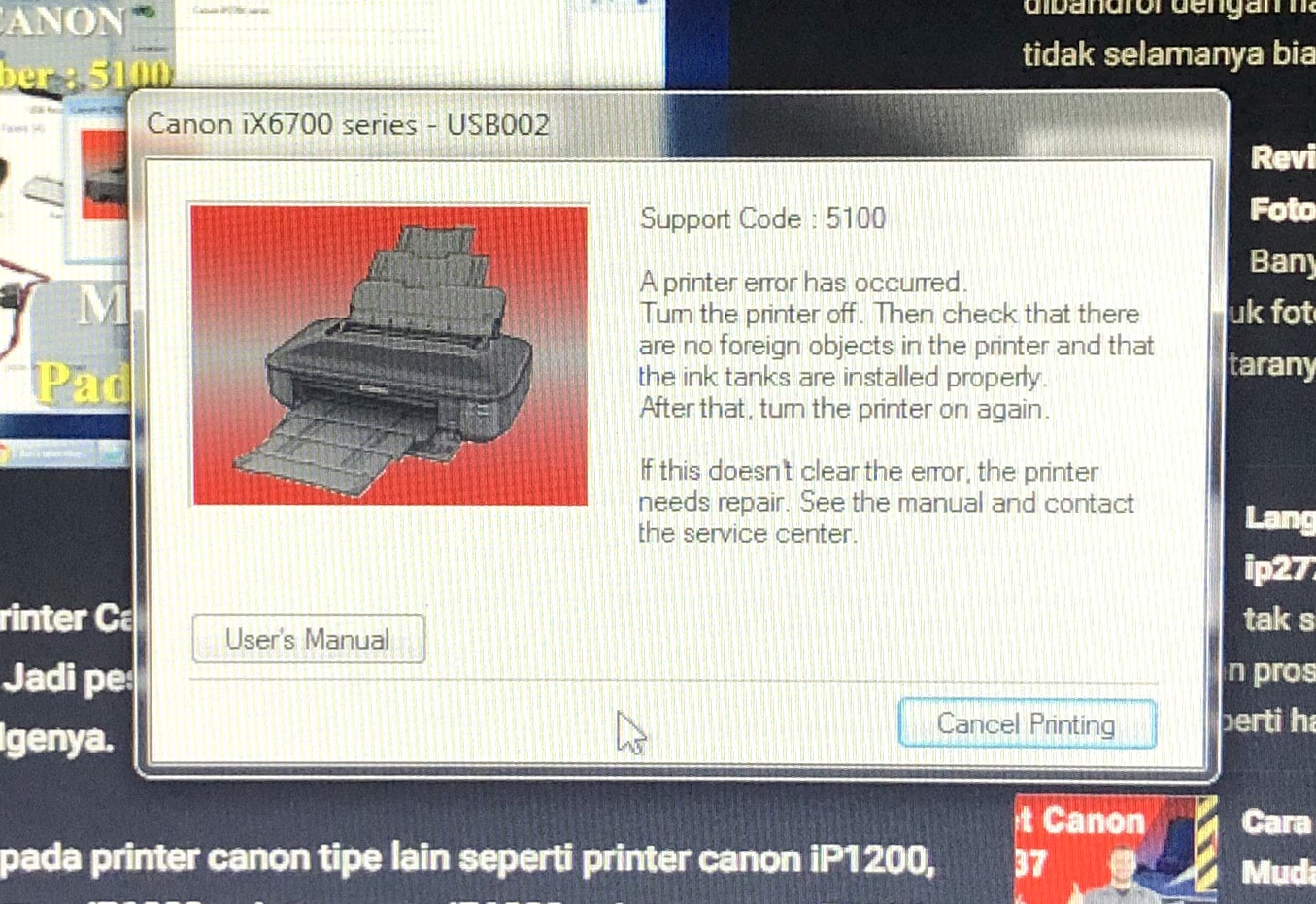 Canon iX6700 Support Code 5100