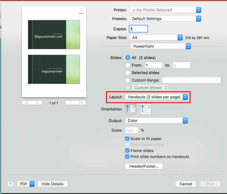 Cara Print PowerPoint 2 Slide Show Full 1 Lembar Bagusin Printer