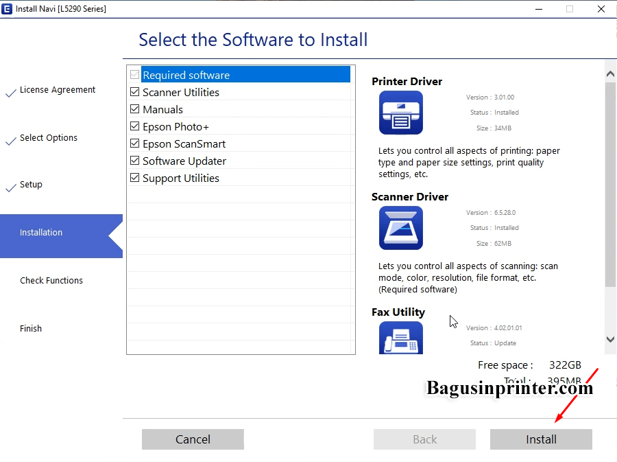 Install software tambahan Epson